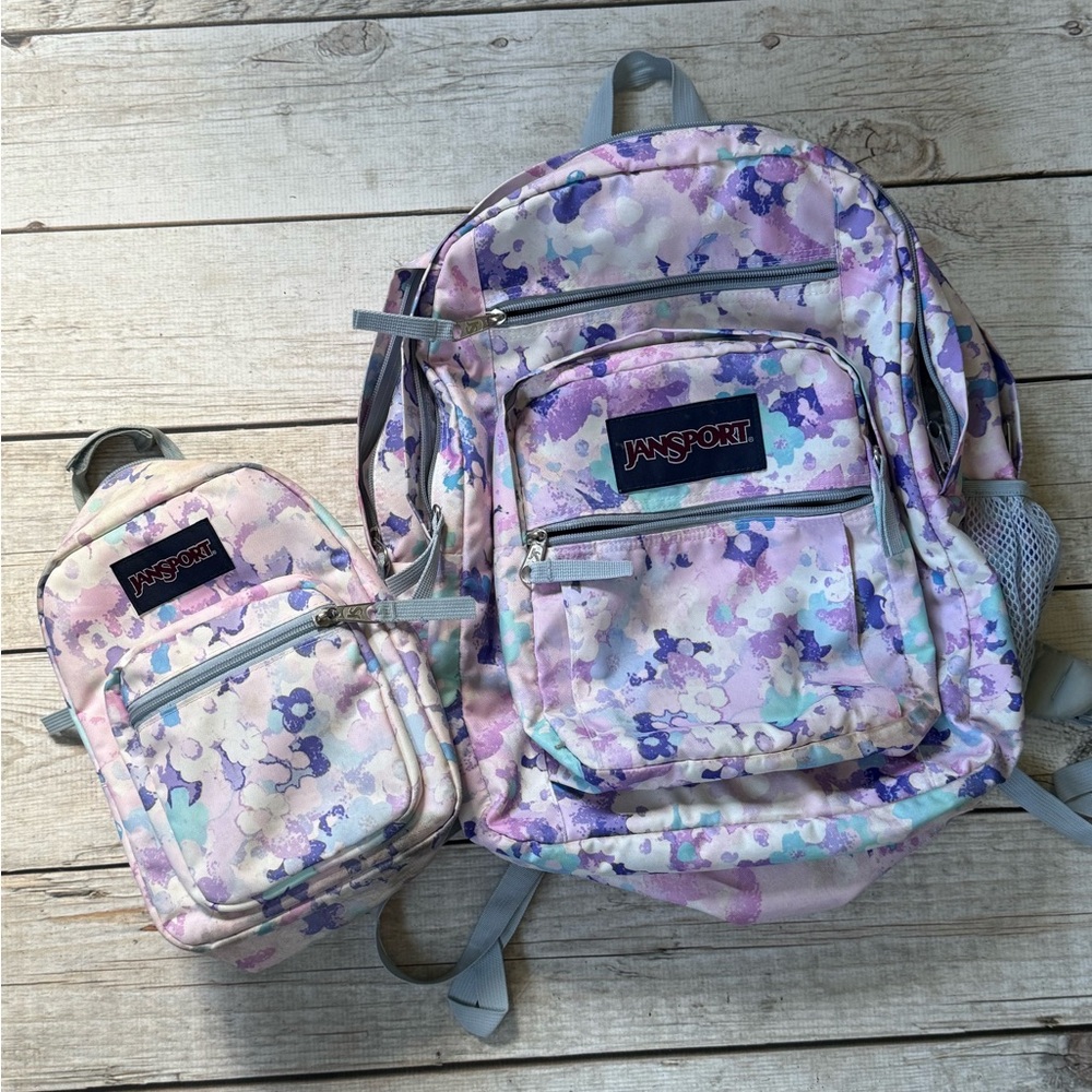 JanSport Kids Floral Backpack Set - Lavender and Gray